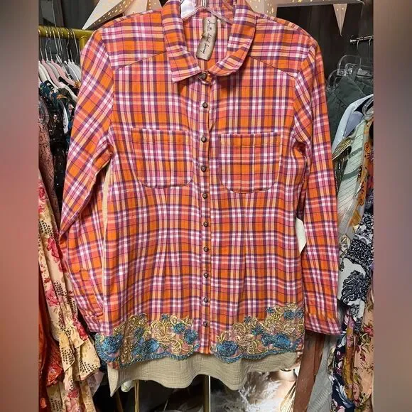 Aratta Embroidered Plaid Flannel & Gauze Masterpiece Shirt - Picture 6 of 8